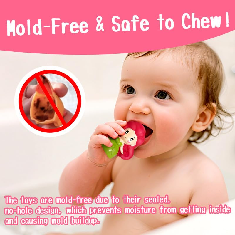 Hely Cancy No Hole Bath Toys for Kids Ages 1-3, 8 Pcs Girl Bath Toys with Storage and Net, Sealed & Squeezable & Float on Water - Image 2
